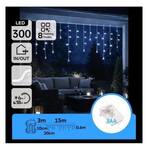 Aigostar - LED vonkajší vianočný reťaz 300xLED/8 funkcií 3xAA 18x06m IP44 studená biela