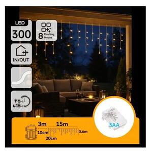 Aigostar - LED vonkajší vianočný reťazec 300xLED/8 funkcií 3xAA 18x06m IP44 teplá biela