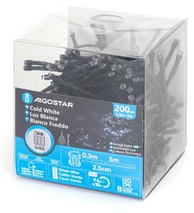 Aigostar - LED Vonkajší vianočný reťazec 200xLED/8 funkcií 3xAA 5,3m IP44 studená biela