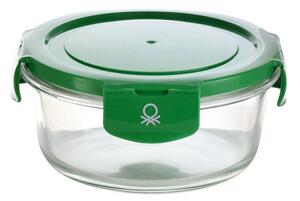 United Colors of Benetton Borosilikátové sklo na potraviny s viečkom / 840 ml / okrúhle / zelené viečko / transparentné