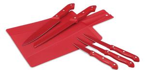 5-dielna súprava nožov z nehrdzavejúcej ocele s doskou na krájanie Renberg / Red