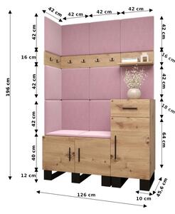 Predsieňová zostava RUMIE 10 - dub artisan, ružové panely