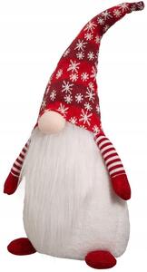 Vianočný škriatok 45 cm - bielo/červený - s vločkami na čapici