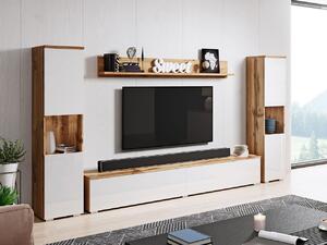 Moderná obývacia stena ROSALIO XL - dub wotan / lesklá biela