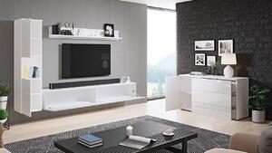 Nábytok do obývacej izby s LED osvetlením ROSARIO - lesklý biely / biely