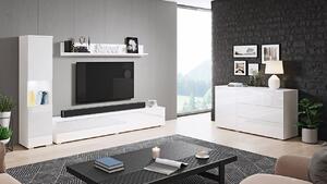 Nábytok do obývacej izby s LED osvetlením ROSARIO - lesklý biely / biely