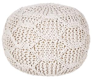 Taburetka béžová bavlnená makramé 50 x 35 cm ručne vyrobený okrúhly puf s výplňou boho štýl