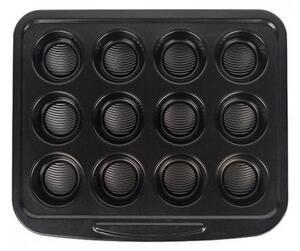 Forma na muffiny Masterpro, 12 ks, 37,2 x 31,4 x 3,3 cm, uhlíková oceľ / čierna