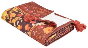 Pikniková deka červená polyester 200 x 200 cm ručná výroba so strapcami kvetovaný vzor moderný štýl záhrada exteriér
