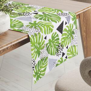 Biante Bavlnený behúň na stôl Sandra SA-175 Zelené listy Monstera 20x120 cm