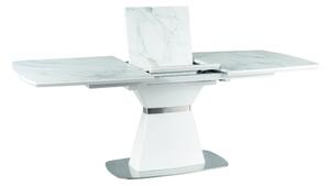 Rozkladací jedálenský stôl GLEB - 160x90, biely mramor / matný biely