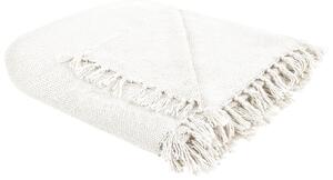 Prikrývka krémová biela 200 x 220 cm ručne tkaná deka pléd na posteľ so strapcami spálňa