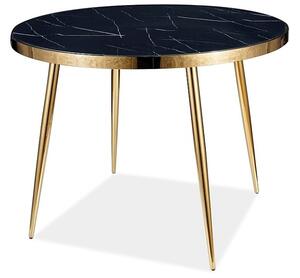Okrúhly jedálenský stôl BERTY - čierny mramor / zlatý