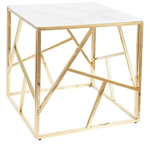 Dizajnový odkladací stolík PIM 2 - biely mramor, zlatý