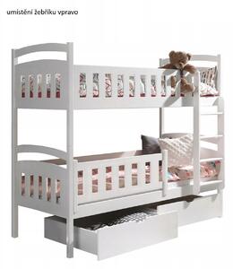 Detská poschodová posteľ z masívu borovice DOMINIK II so zásuvkami - 200x90 cm - BIELA