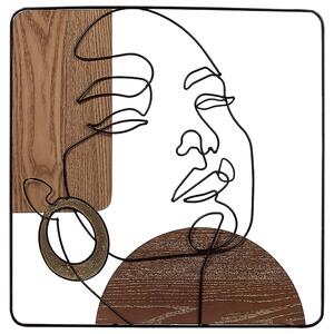 Nástenná dekorácia hnedá železo MDF 50 x 50 cm abstraktný motív ženská tvár ručná výroba moderný minimalistický štýl doplnky