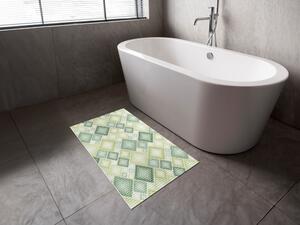 Kúpeľňová penová rohož / predložka PRO-069 Zelené designové štvorce - metráž šírka 65 cm
