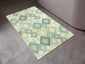 Kúpeľňová penová rohož / predložka PRO-069 Zelené designové štvorce - metráž šírka 65 cm