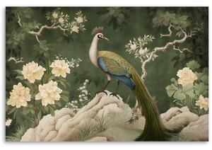 Obraz na plátne Orientálny páv na zelenom pozadí Rozmery: 60 x 40 cm