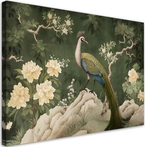 Obraz na plátne Orientálny páv na zelenom pozadí Rozmery: 60 x 40 cm