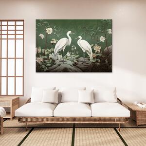 Obraz na plátne Biele žeriavy a rastliny Rozmery: 60 x 40 cm