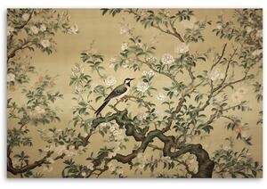 Obraz na plátne Vták na strome s kvetmi Rozmery: 60 x 40 cm