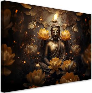 Obraz na plátne Zlatý Budha a lotosové kvety Rozmery: 60 x 40 cm