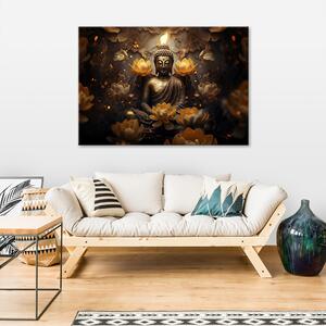 Obraz na plátne Zlatý Budha a lotosové kvety Rozmery: 60 x 40 cm