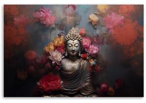 Obraz na plátne Budha obklopený kvetmi Rozmery: 60 x 40 cm