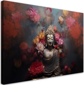 Obraz na plátne Budha obklopený kvetmi Rozmery: 60 x 40 cm