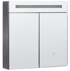 Zrkadlová skrinka do kúpeľne čierna strieborná preglejka sklo s LED osvetlením 60 x 60 cm moderný štýl