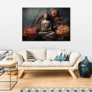 Obraz na plátne Socha Budhu a kvety Rozmery: 60 x 40 cm