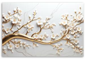 Obraz na plátne Biele kvety na zlatom konári Rozmery: 60 x 40 cm