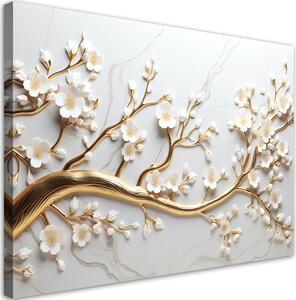Obraz na plátne Biele kvety na zlatom konári Rozmery: 60 x 40 cm
