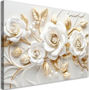 Obraz na plátne Biele ruže so zlatými listami Rozmery: 60 x 40 cm