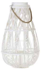 Lampáš biely bambusové drevo 56 cm izbový vonkajší so skleneným držiakom na sviečku škandinávsky boho
