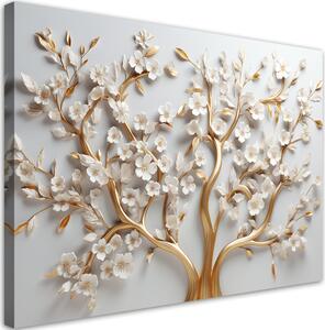 Obraz na plátne Biele kvety magnólie na zlatých konároch Rozmery: 60 x 40 cm