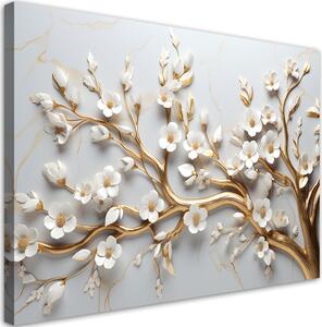 Obraz na plátne Zlatý konár s bielymi kvetmi magnólie Rozmery: 60 x 40 cm