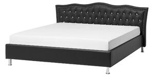 Posteľ čierna umelá koža 140 x 200 cm prešívané čelo s gombíkmi moderný glamour štýl spálňa