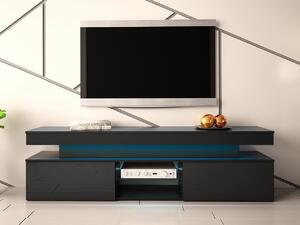 TV stolík/skrinka s LED osvetlením Lestirola 2D 190, Farba: čierna / čierny lesk Mirjan24 5903211283895