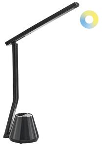 Stolná LED lampa čierna syntetický materiál 3 režimy teploty svetla so stmievačom a držiakom na perá nastaviteľné tienidlo moderná kancelária