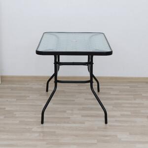 KONDELA Jedálenský stôl s otvorom na slnečník, tvrdené sklo/oceľ, DEMAT NEW