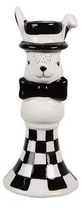 Čiernobiely keramický svietnik Black&White Bunny - Ø 7*17 cm - Clayre & Eef