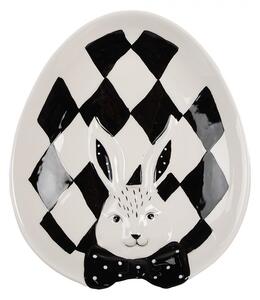 Čiernobiely keramický dezertný tanierik Black&White Bunny - 21*18*4 cm - Clayre & Eef