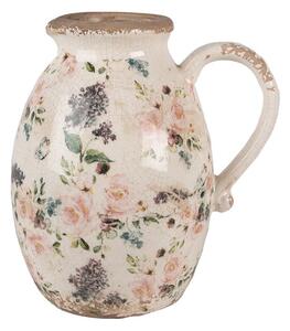 Béžový keramický dekoratívny džbán s ružami Rosina L - 20*16*22 cm - Clayre & Eef