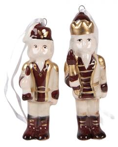 2ks vínovo-béžová keramická dekorácia Luskáčik - 3*3*10 cm - Clayre & Eef