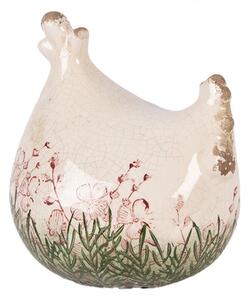 Béžová antik keramická sliepočka s kvetmi Rustic Flower - 12*11*13 cm - Clayre & Eef