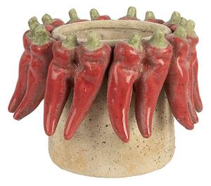 Béžový antik terakotový obal na kvetináč s papričkami M - Ø 17*13 cm - Clayre & Eef
