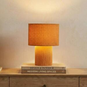 Stolná lampa Lindby Jone, svetlohnedá, textil, výška 30 cm, E27, Hnedá / hrdzavá, Obývacia izba / jedáleň, Textil / látka / hodváb, Moderný, Stojacie svietidlo