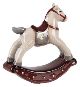 Béžovo-hnedá keramická dekorácia hojdací koník ChrisMs - 10*3*10 cm - Clayre & Eef